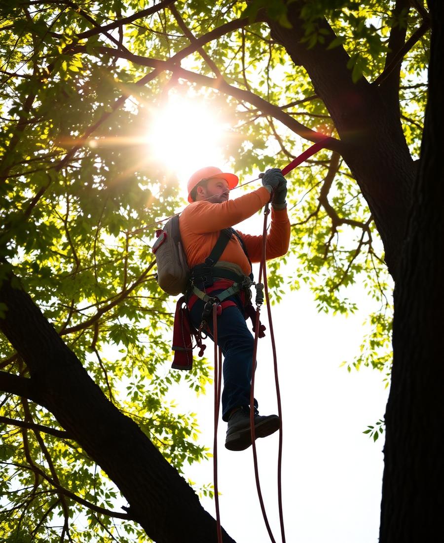 Kingdom Tree Care arborist working in a tree canopy
